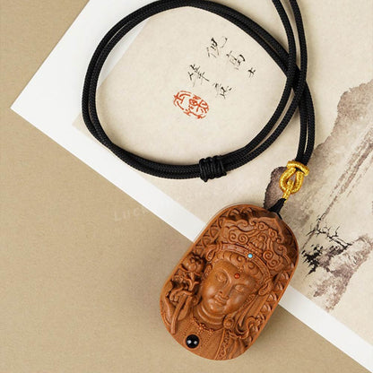 Sandalwood Buddhist Guanyin Holding Lotus Pendant