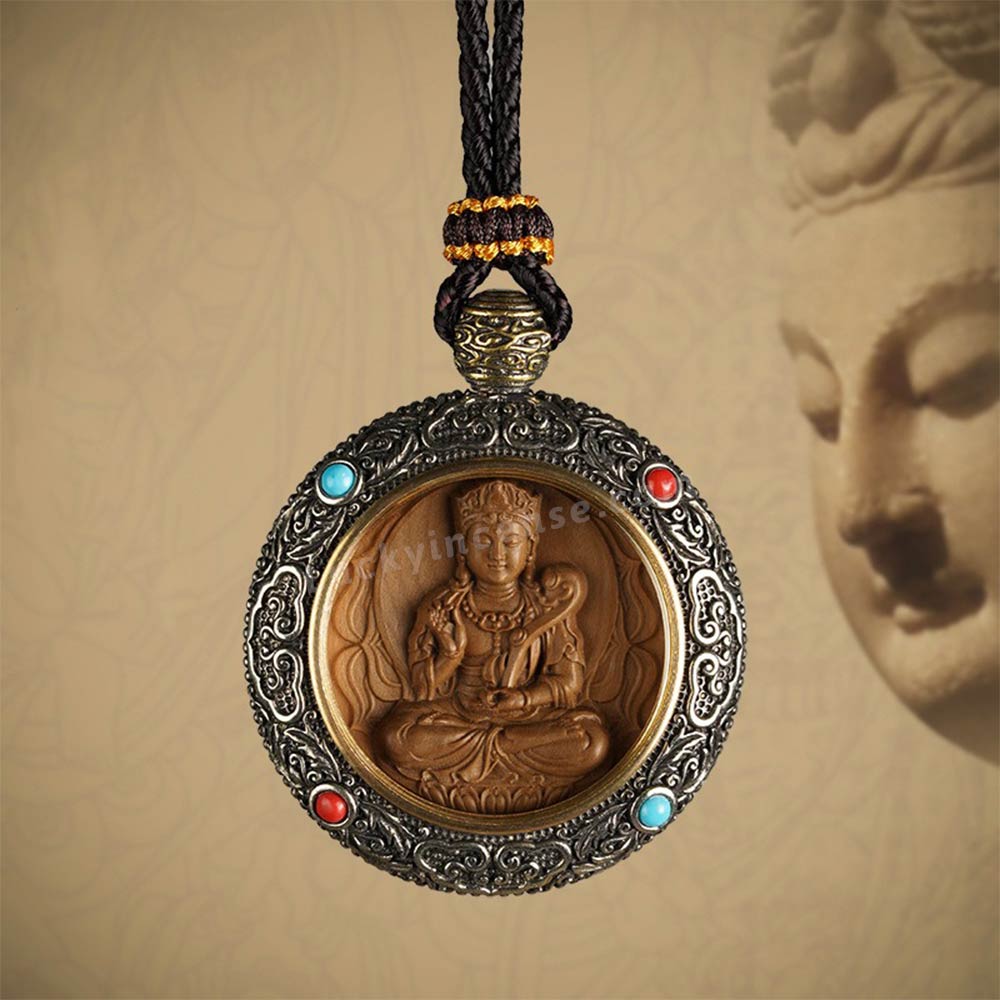Cupronickel Sandalwood Bodhisattva Buddha Statue Inlay Pendant