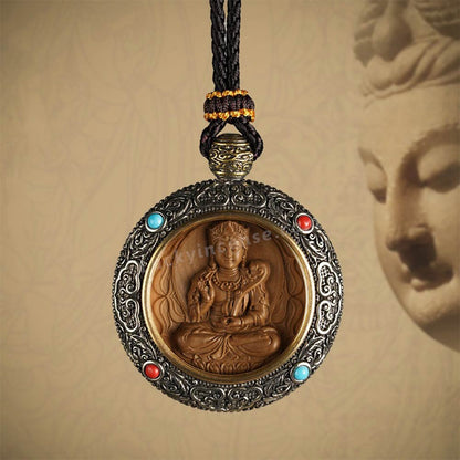 Cupronickel Sandalwood Bodhisattva Buddha Statue Inlay Pendant