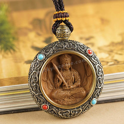 Cupronickel Sandalwood Bodhisattva Buddha Statue Inlay Pendant