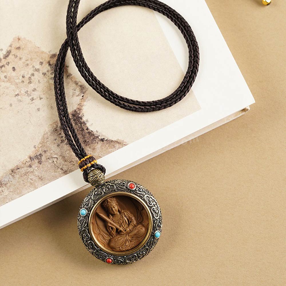 Cupronickel Sandalwood Bodhisattva Buddha Statue Inlay Pendant