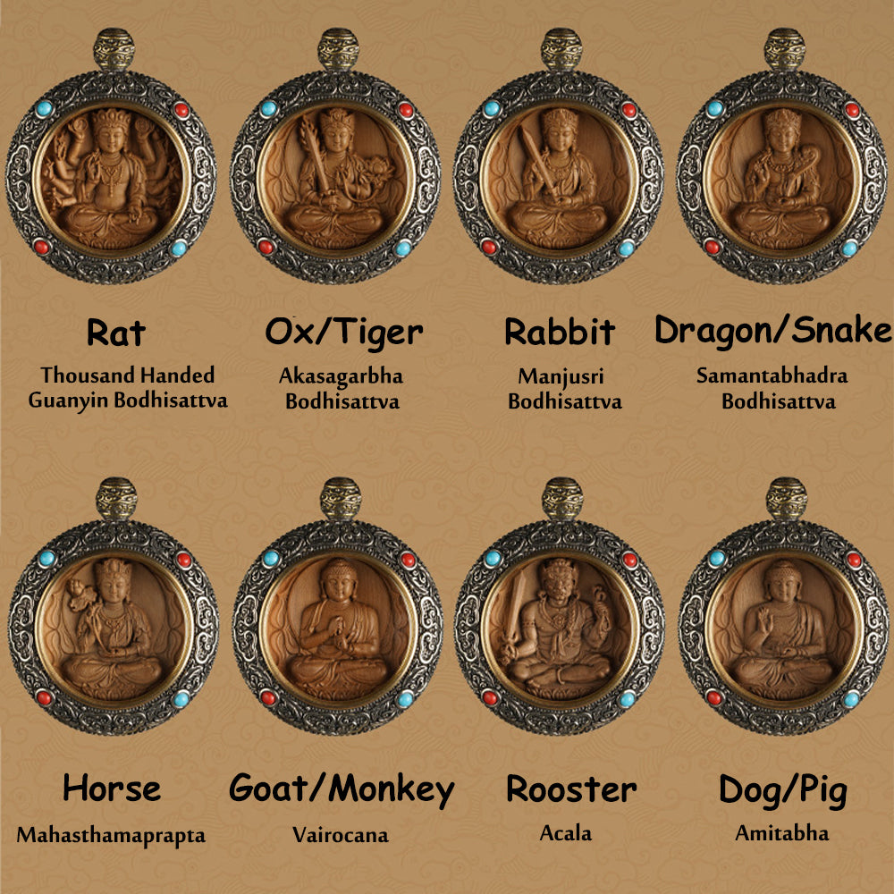 Cupronickel Sandalwood Bodhisattva Buddha Statue Inlay Pendant