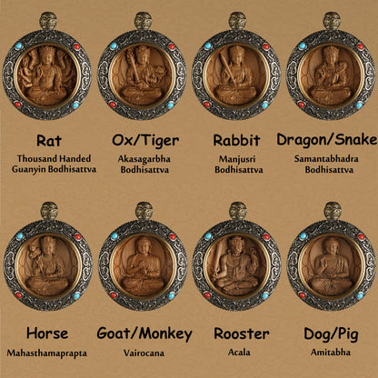 Cupronickel Sandalwood Bodhisattva Buddha Statue Inlay Pendant