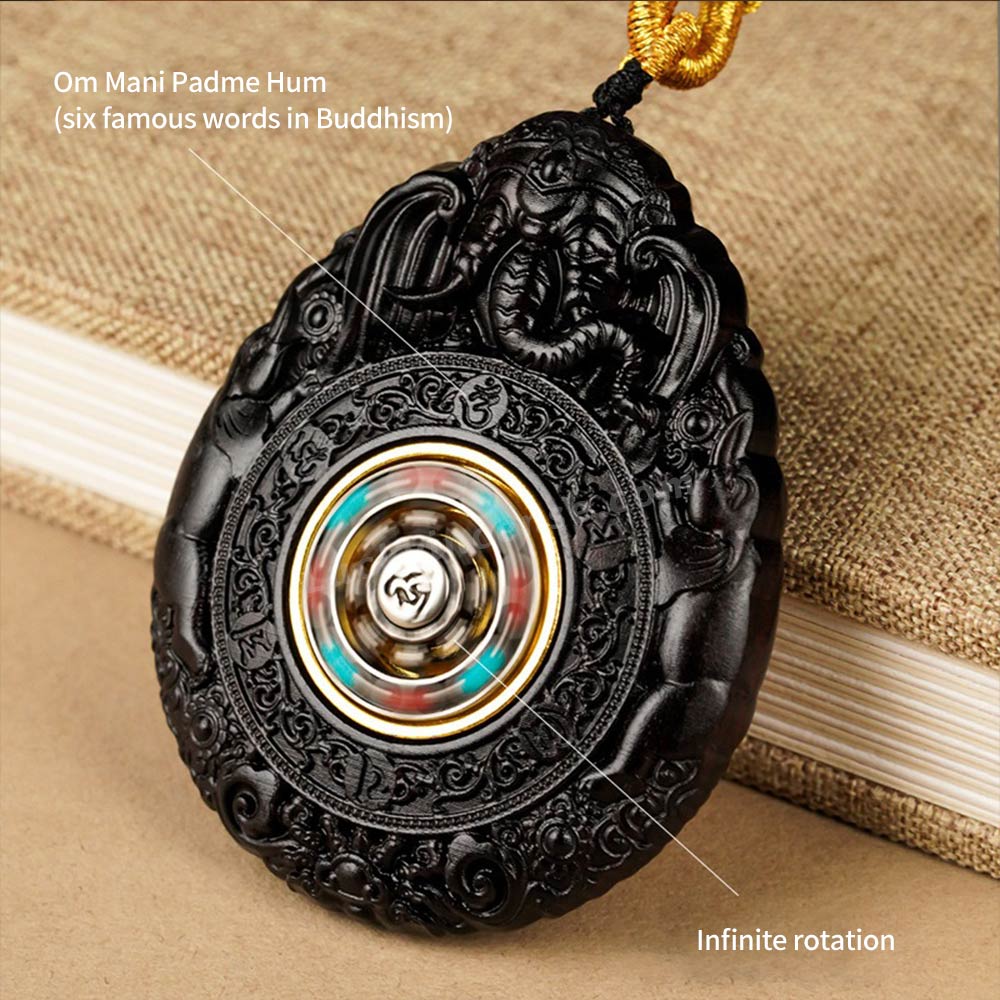 Ebony Wood Cinnabar Bodhisattva Buddha Statue Inlay Pendant