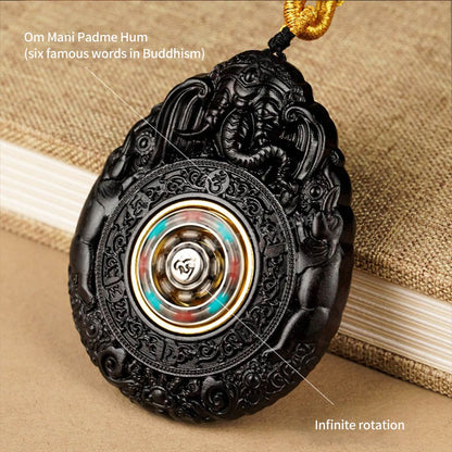Ebony Wood Cinnabar Bodhisattva Buddha Statue Inlay Pendant