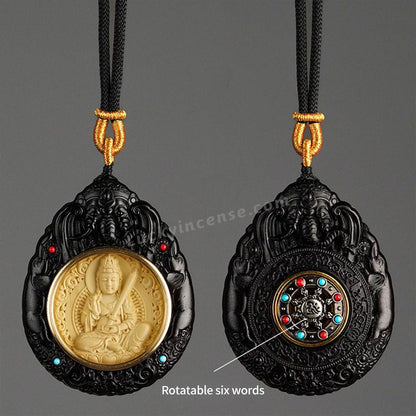 Sandalwood Boxwood Bodhisattva Buddha Statue Inlay Pendant