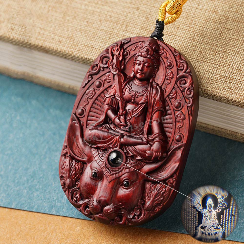Red Sandalwood Twelve Zodiac Signs Bodhisattva Buddha Statue Pendant
