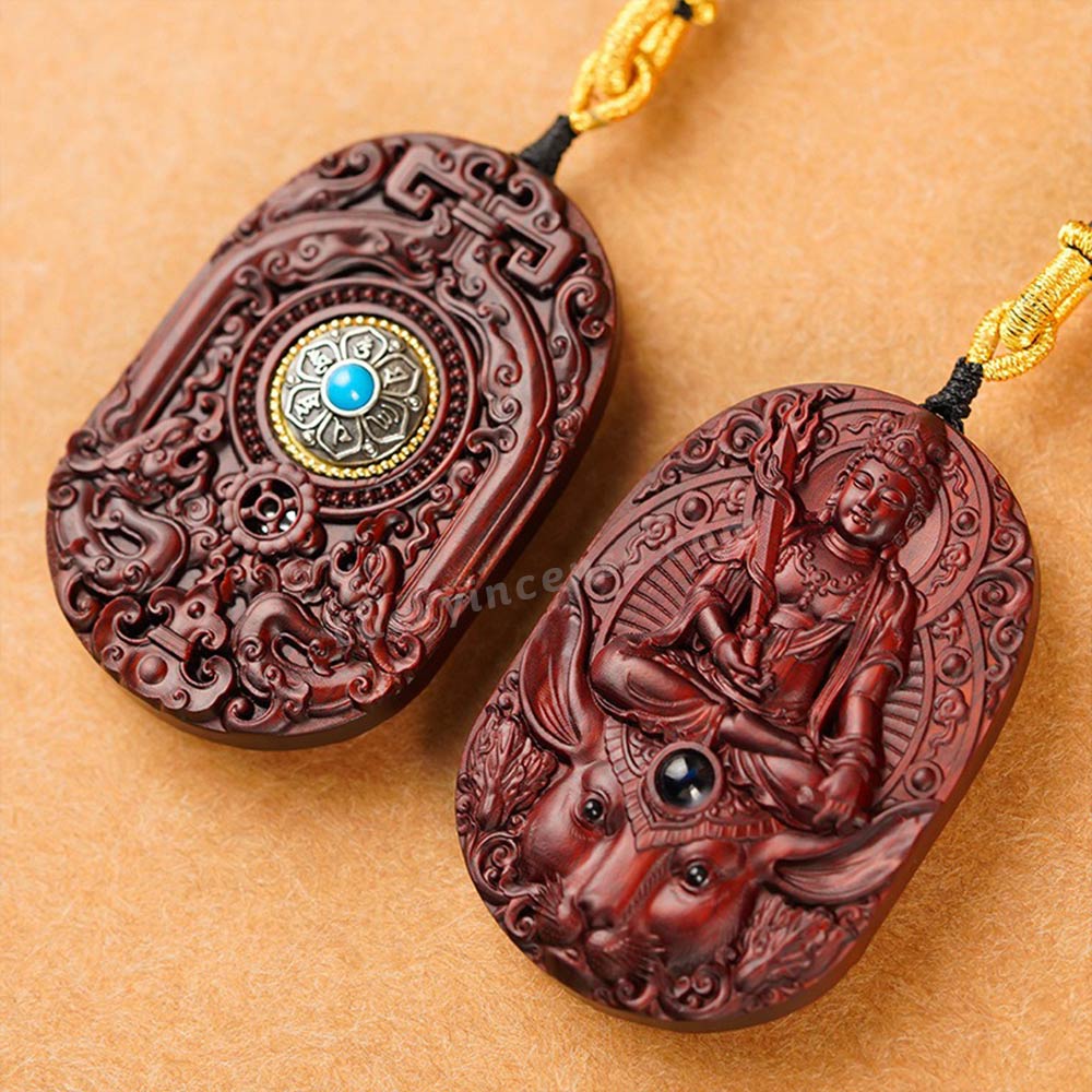 Red Sandalwood Twelve Zodiac Signs Bodhisattva Buddha Statue Pendant