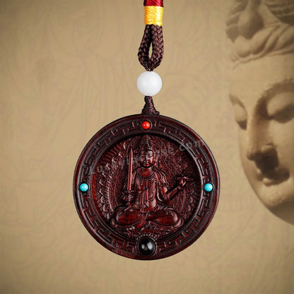 Red Sandalwood Bodhisattva Buddha Statue Round Pendant