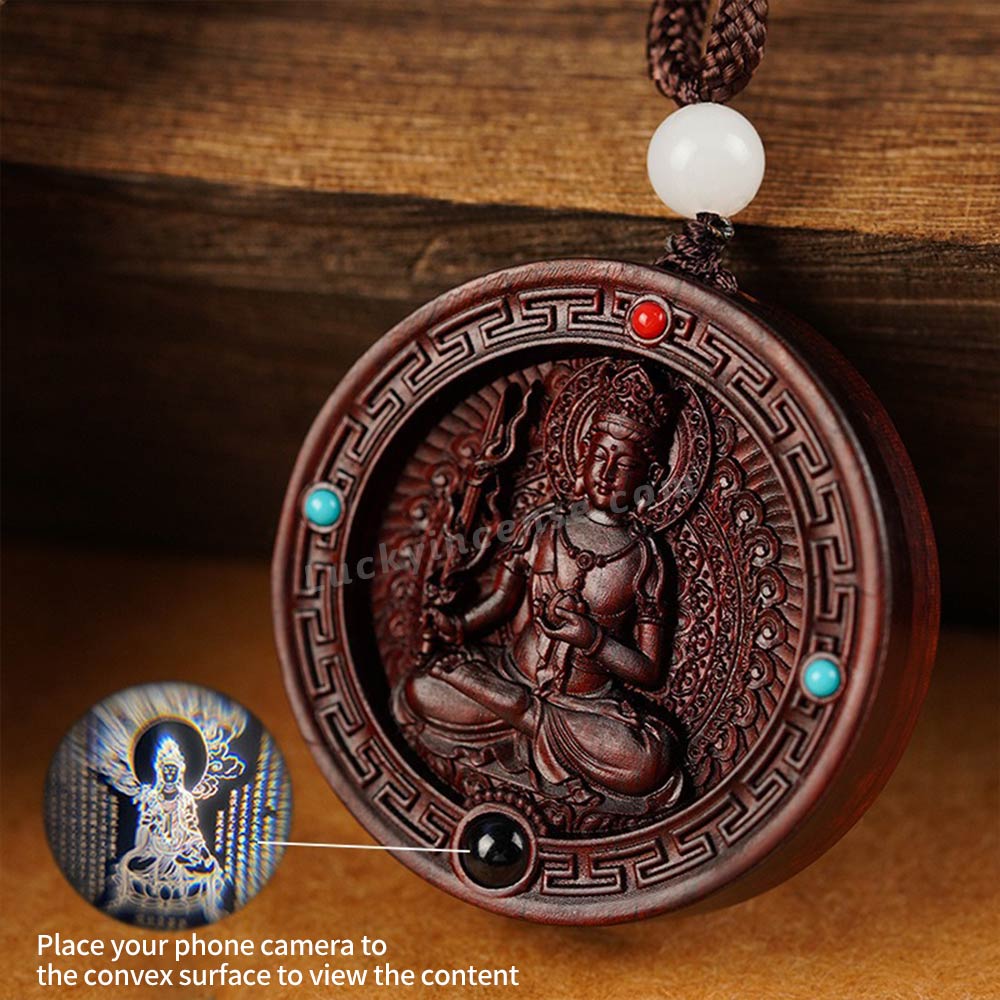 Red Sandalwood Bodhisattva Buddha Statue Round Pendant