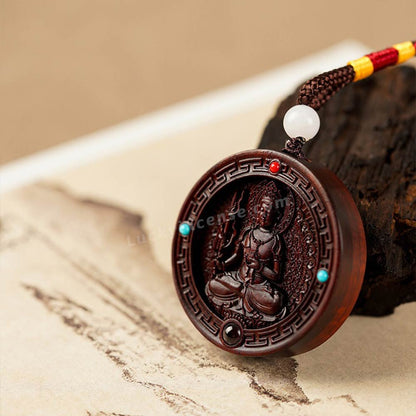 Red Sandalwood Bodhisattva Buddha Statue Round Pendant