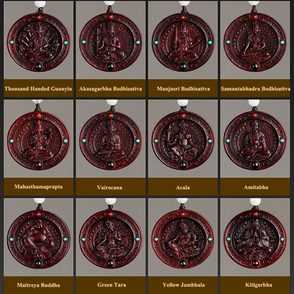 Red Sandalwood Bodhisattva Buddha Statue Round Pendant
