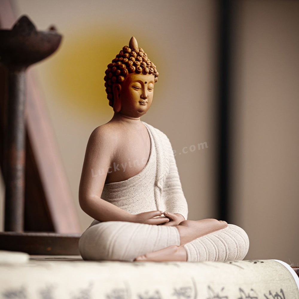 Neo-Chinese Style Ceramic Sakyamuni Buddha Statue