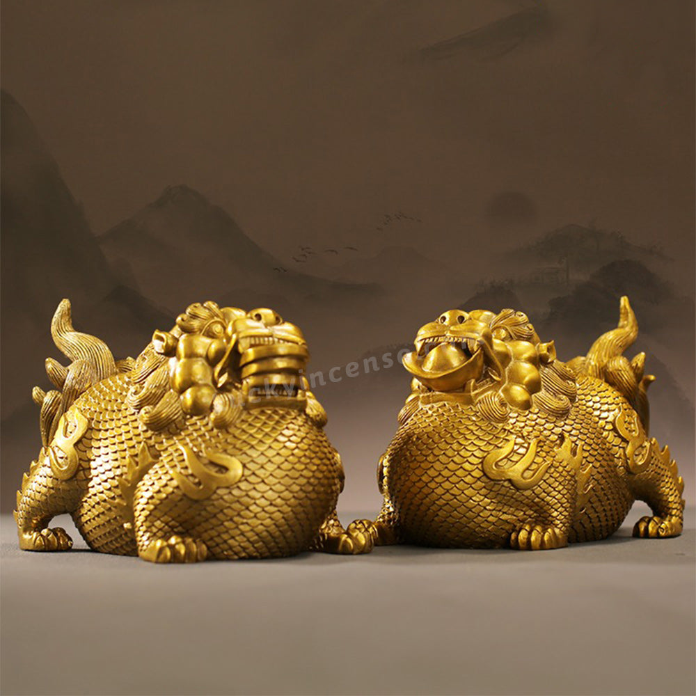 Double Pure Brass Wealth Gathering Pixiu