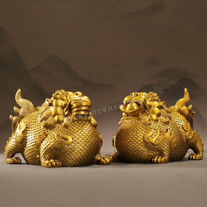 Double Pure Brass Wealth Gathering Pixiu