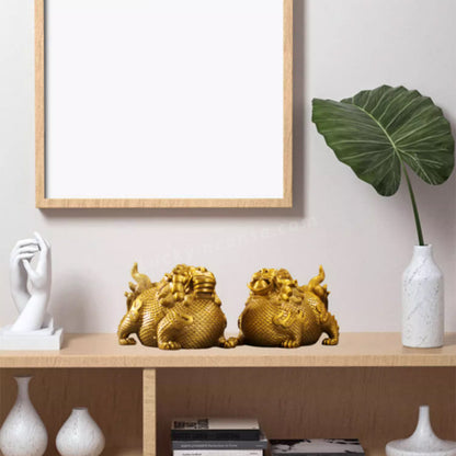 Double Pure Brass Wealth Gathering Pixiu