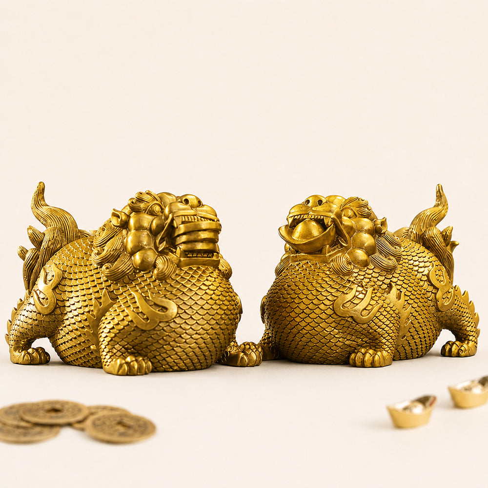 Double Pure Brass Wealth Gathering Pixiu