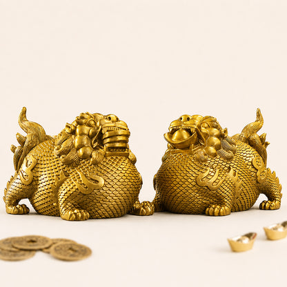 Double Pure Brass Wealth Gathering Pixiu