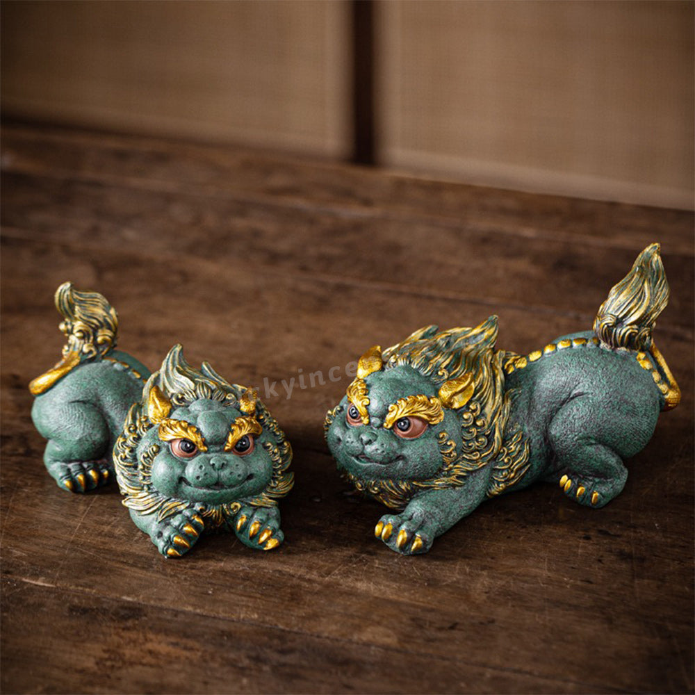 Green Sandstone Coloured Drawing Double Pixiu