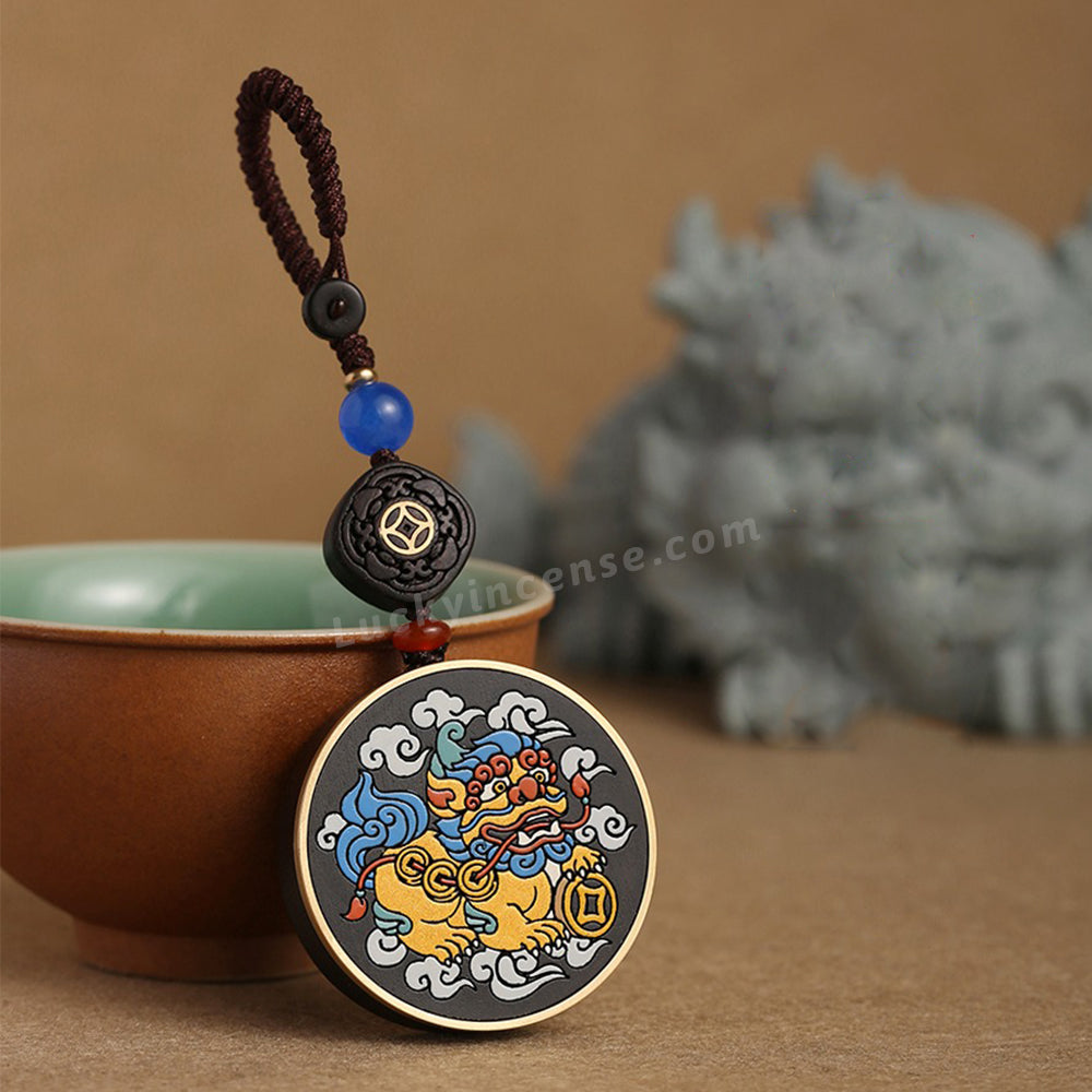 Ebony Wood Painted Pixiu Wealth Keychain Charm