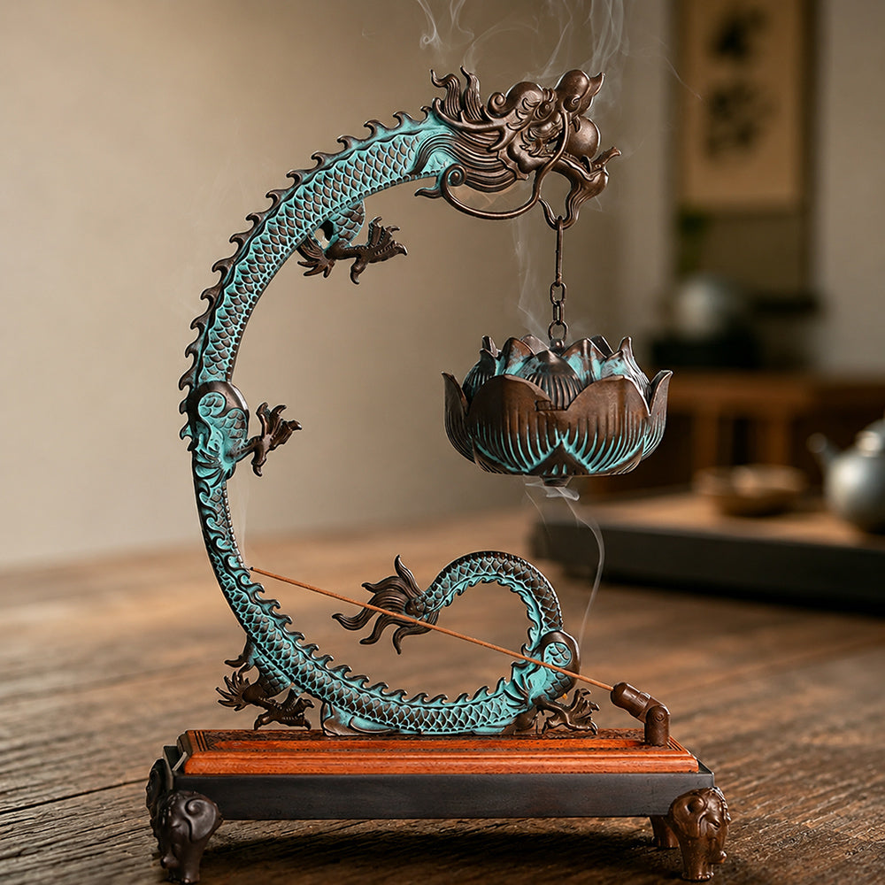 Copper Dragon Hanging Lotus Incense Burner