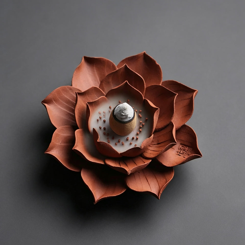 Red Clay Zhu Ni Lotus Stick Incense Holder