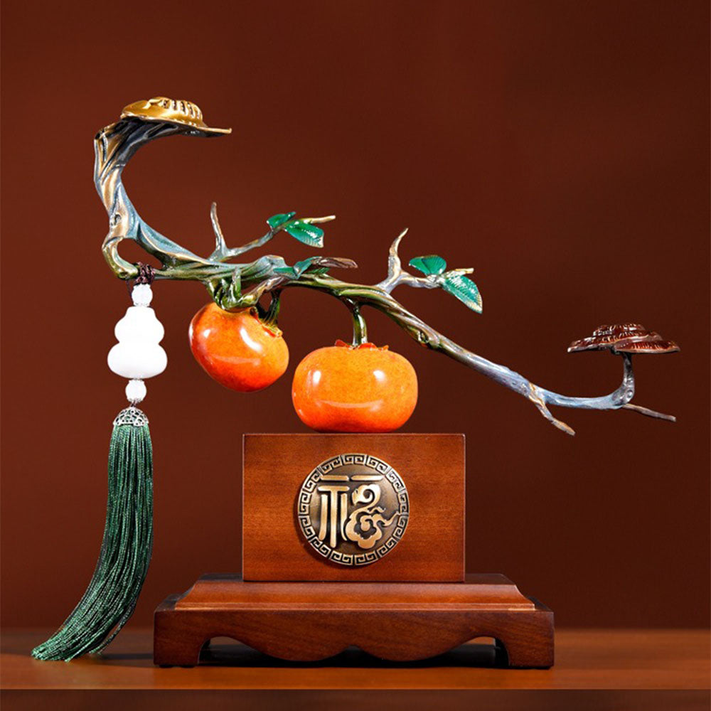 Persimmon Tree Figurine With Jade Gourd