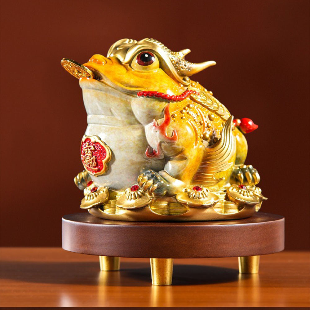 Feng Shui Three-Legged Toad with Walnut Base