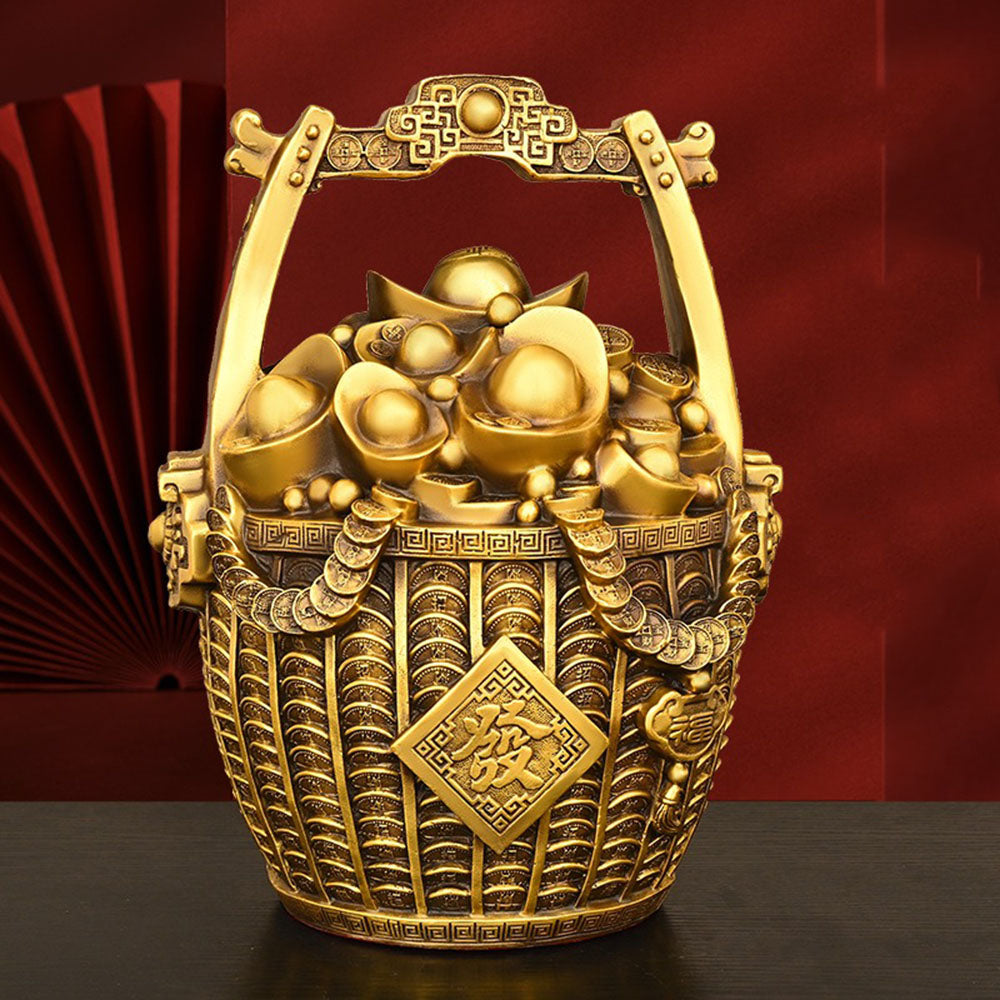 Solid Brass Gold Ingot Bamboo Basket