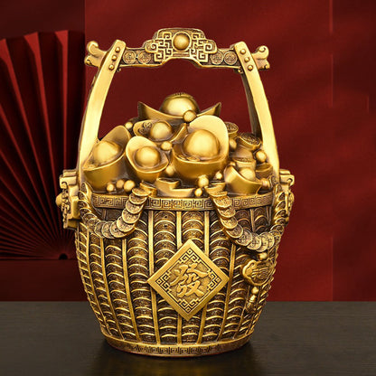 Solid Brass Gold Ingot Bamboo Basket