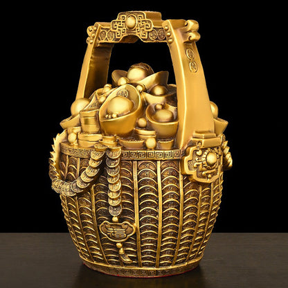 Solid Brass Gold Ingot Bamboo Basket