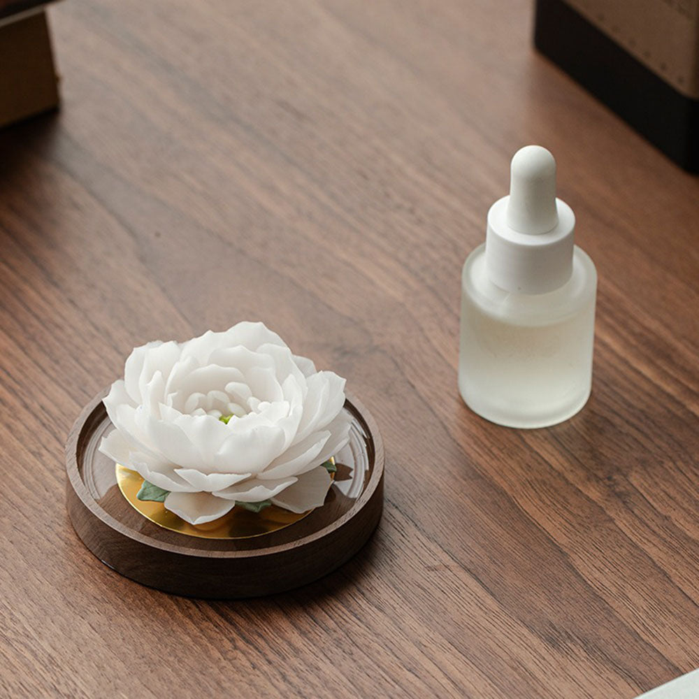 Jasmine Ceramic Flower On Walnut Base