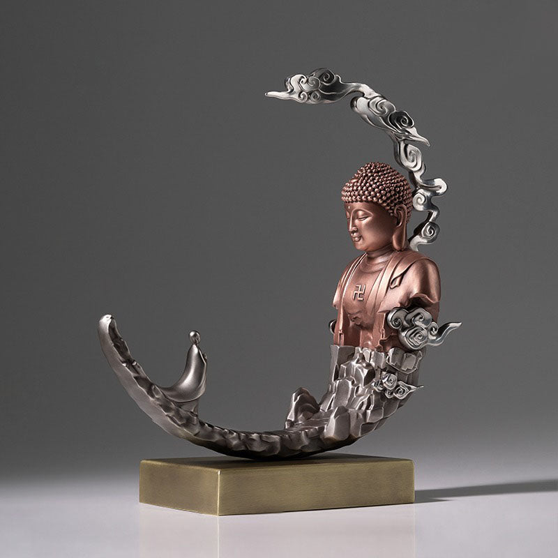 Brass Buddha Statue On Crescent Moon