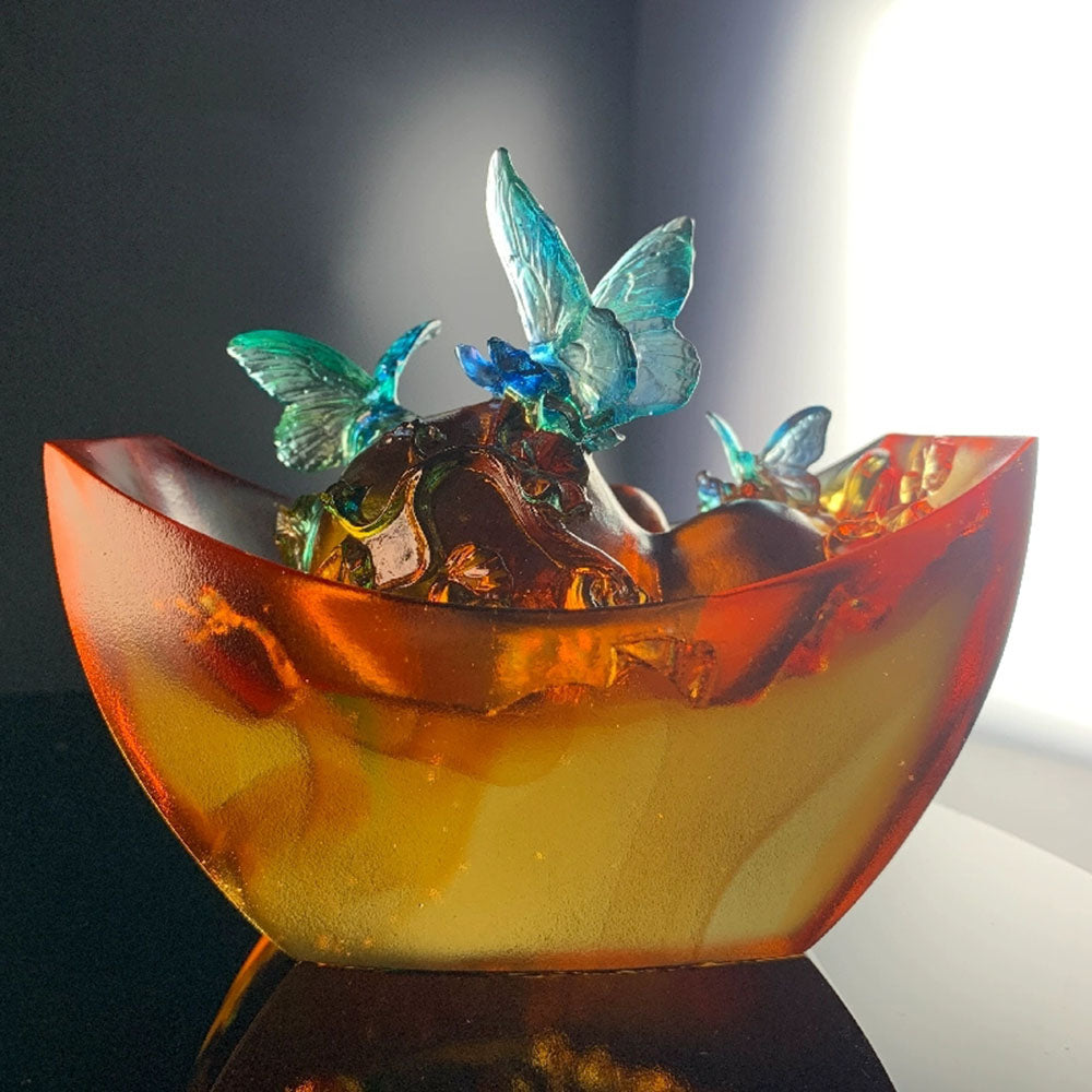 Colored Glass Fortune Ingot With Gourd And Butterfly