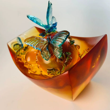 Colored Glass Fortune Ingot With Gourd And Butterfly
