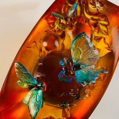 Colored Glass Fortune Ingot With Gourd And Butterfly