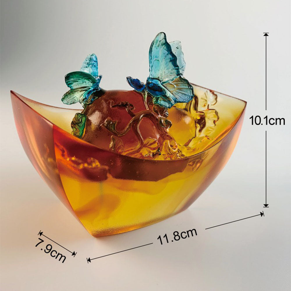 Colored Glass Fortune Ingot With Gourd And Butterfly