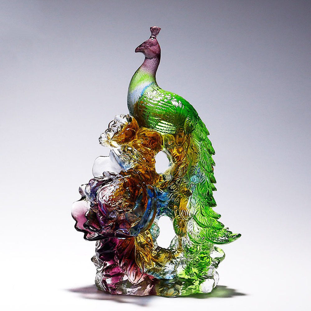 Crystal Glass Peacock On Blossoms