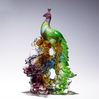 Crystal Glass Peacock On Blossoms