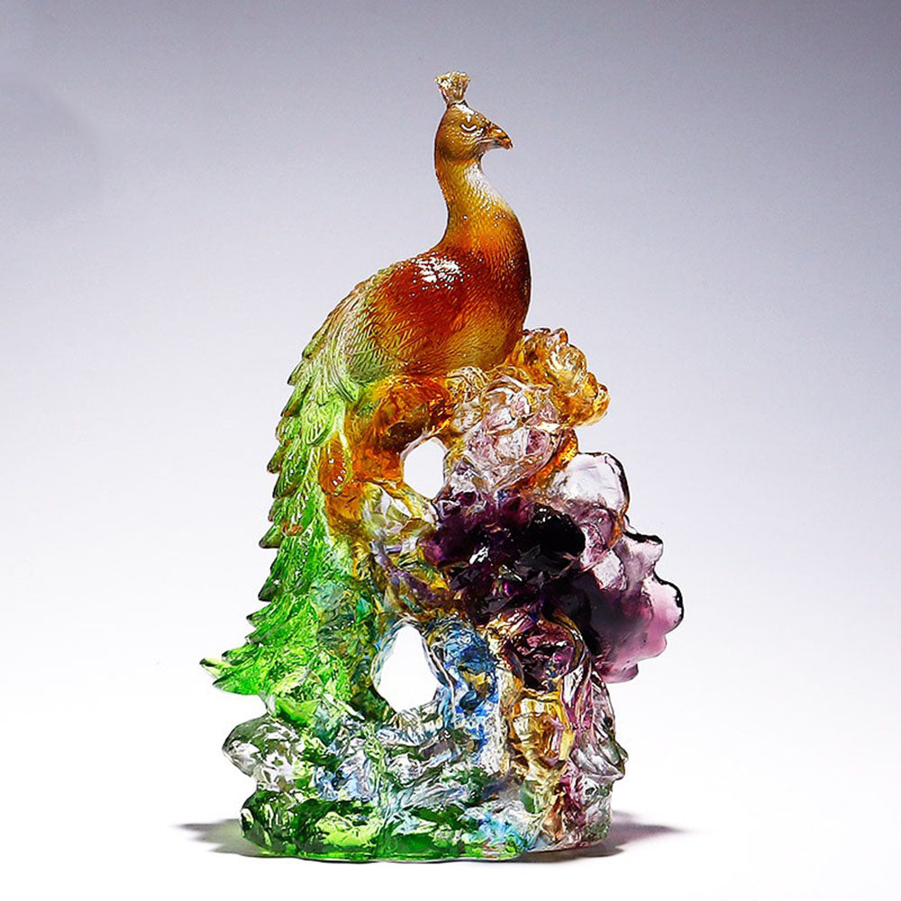 Crystal Glass Peacock On Blossoms