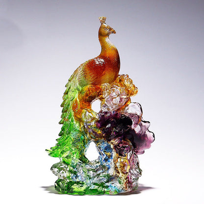 Crystal Glass Peacock On Blossoms