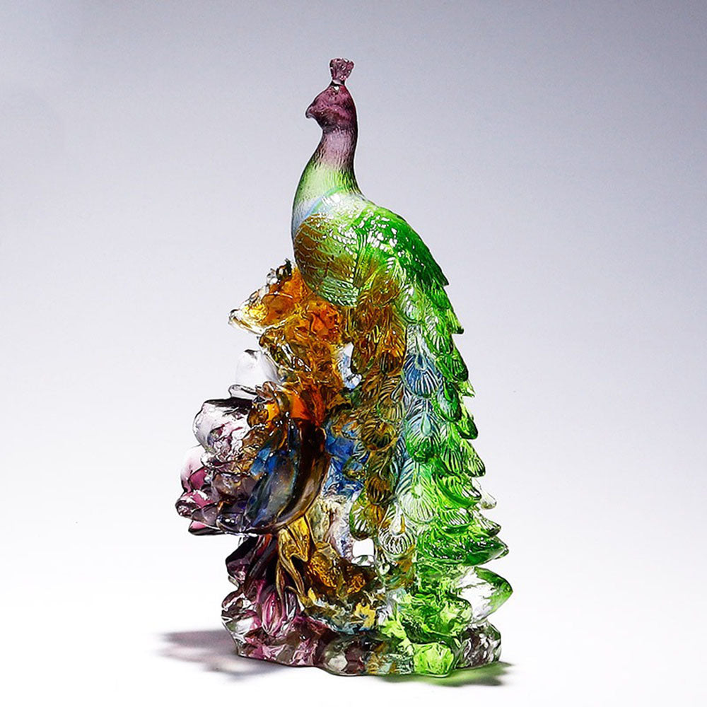 Crystal Glass Peacock On Blossoms
