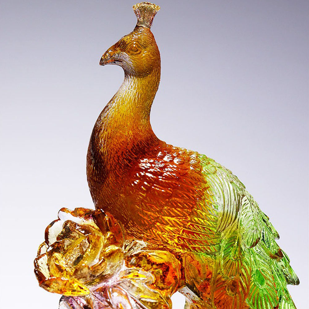 Crystal Glass Peacock On Blossoms