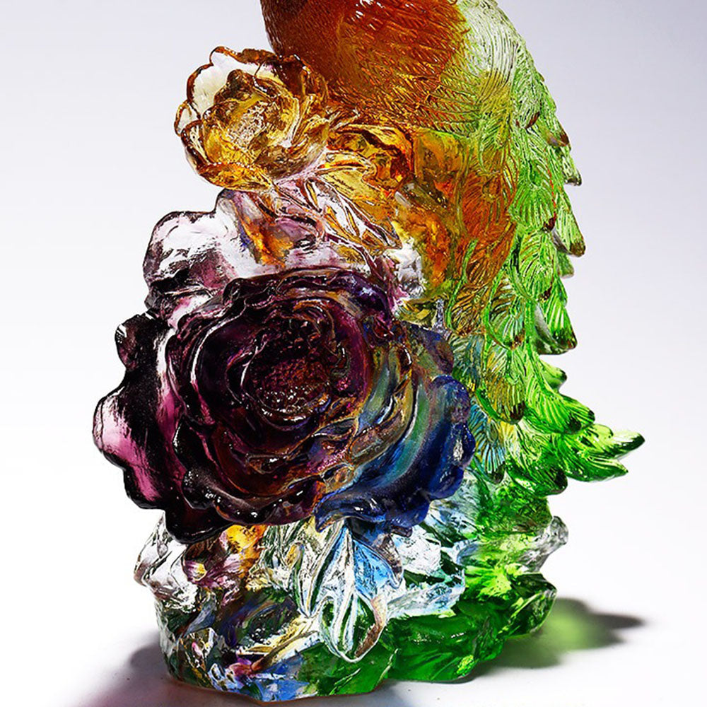 Crystal Glass Peacock On Blossoms