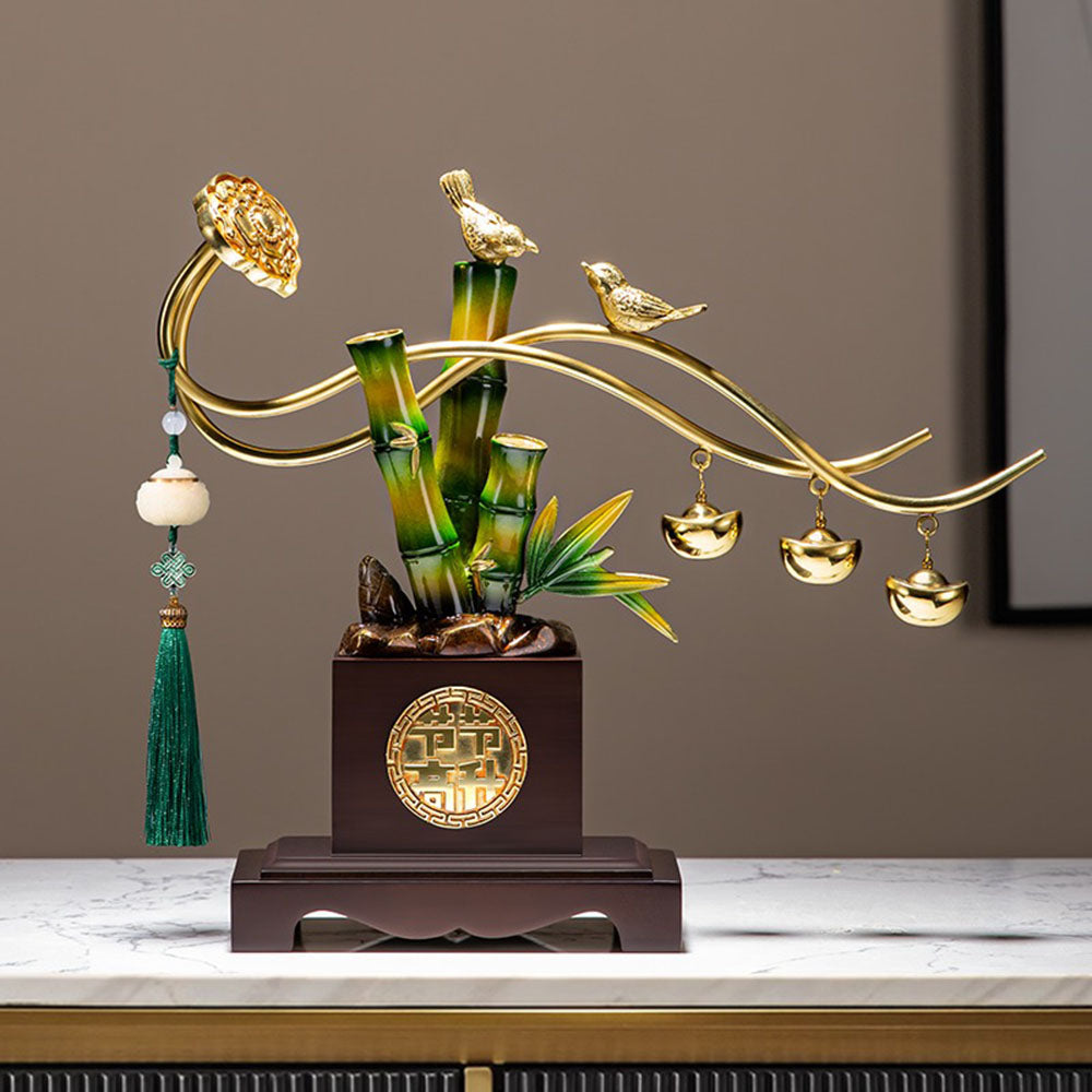 Brass Magpie And Ignots Decor Piece