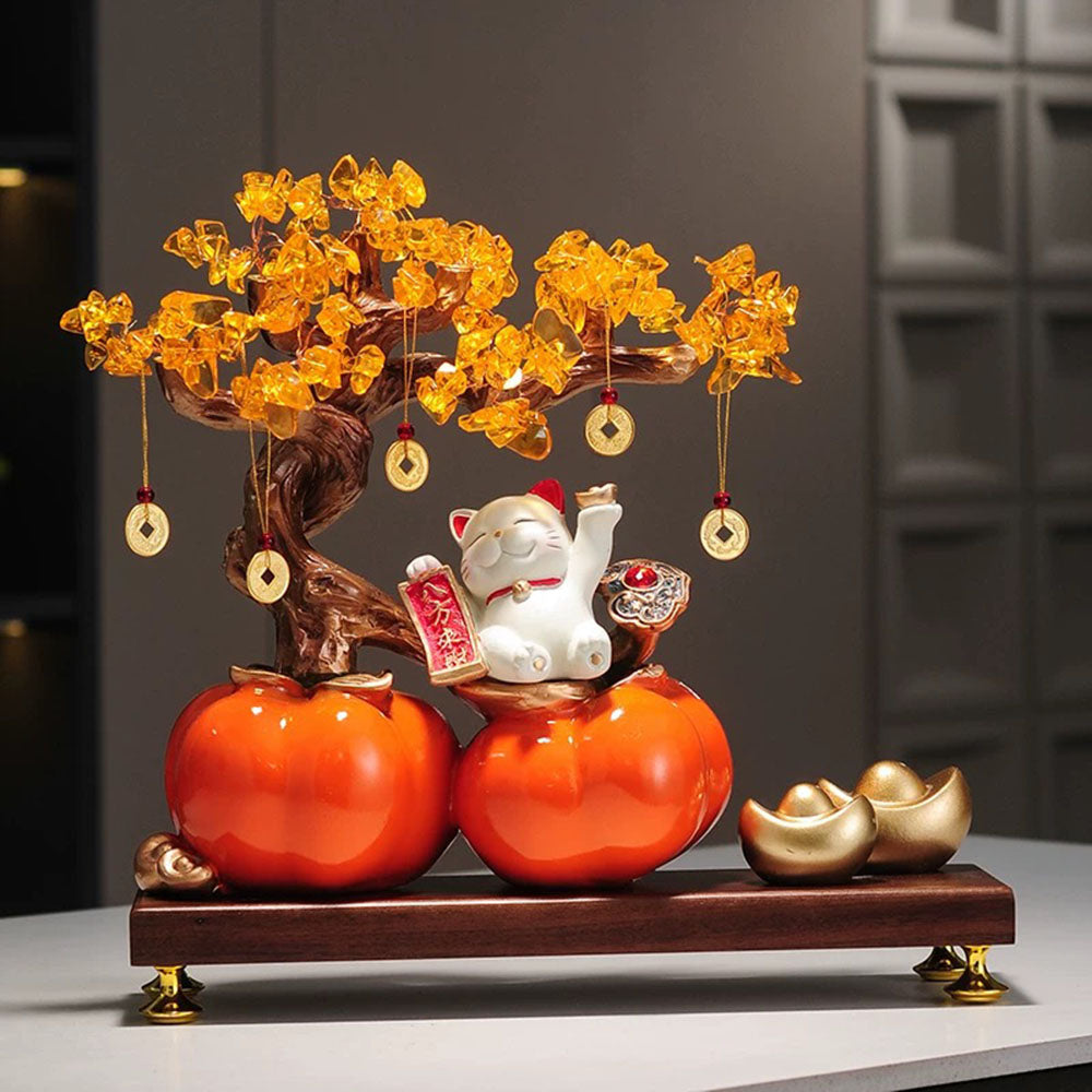 Lucky Beckoning Cat With Money Tree