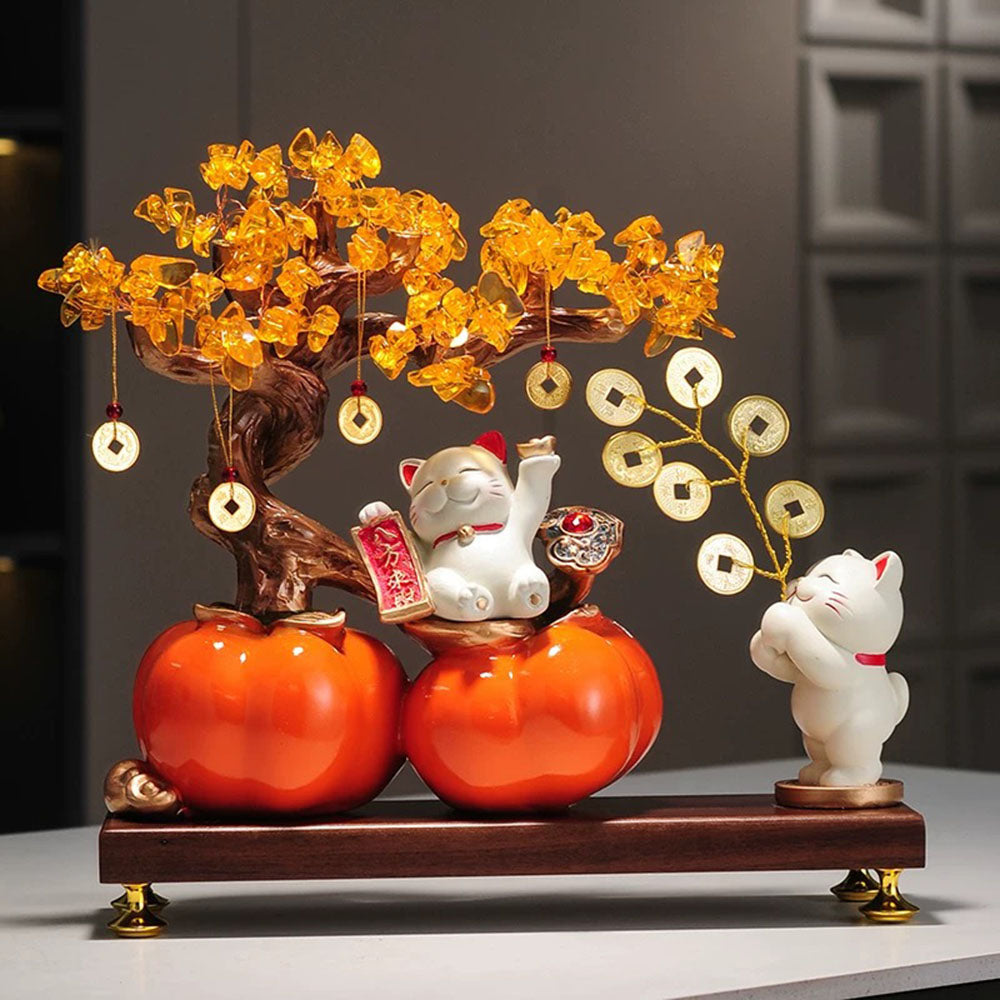 Lucky Beckoning Cat With Money Tree