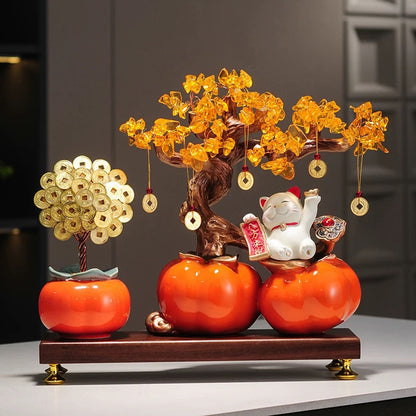 Lucky Beckoning Cat With Money Tree
