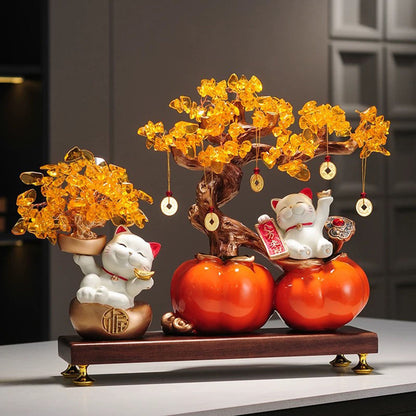 Lucky Beckoning Cat With Money Tree