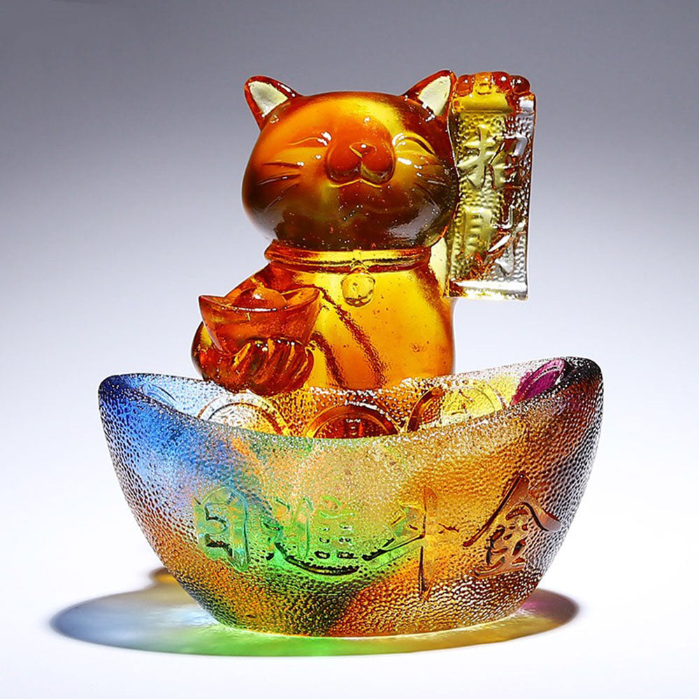 Crystal Glass Chinese  Wishing Cat